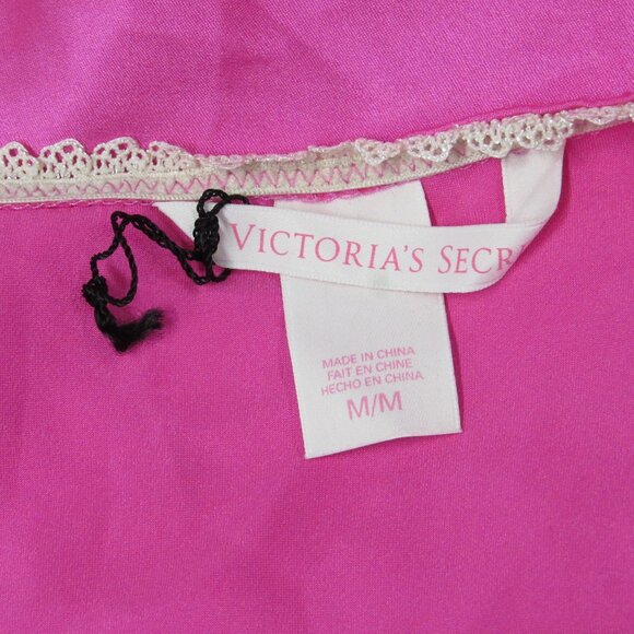 Victoria's Secret Shiny Hot Pink Satin Lace Trim Mini Slip Dress Chemise sz M - Picture 3 of 4